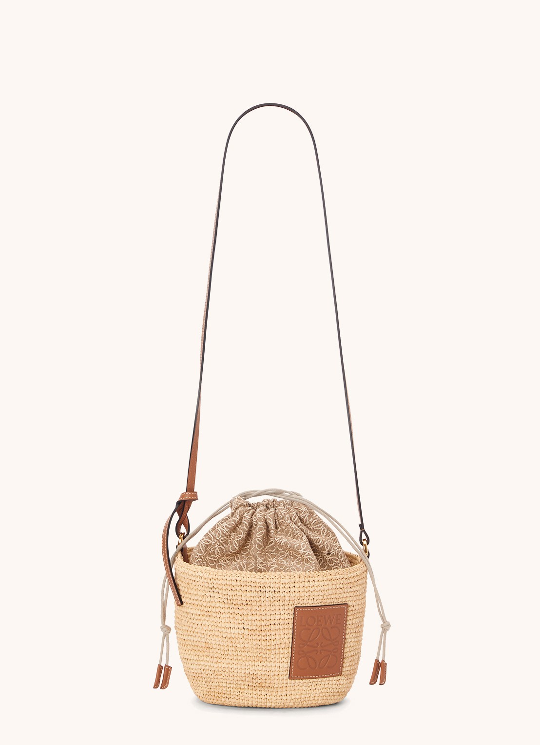 LOEWE Pochette schoudertas van raffia met kalfsleren details - detail 2 creme