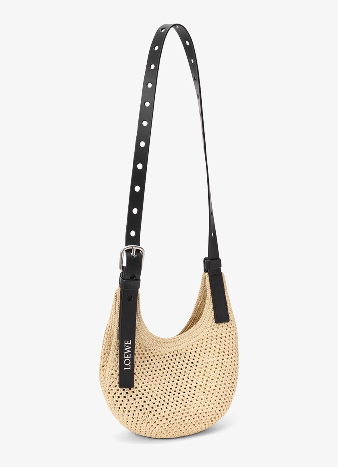 LOEWE Punch Hole Mini crossbodytas van raffia - detail beige