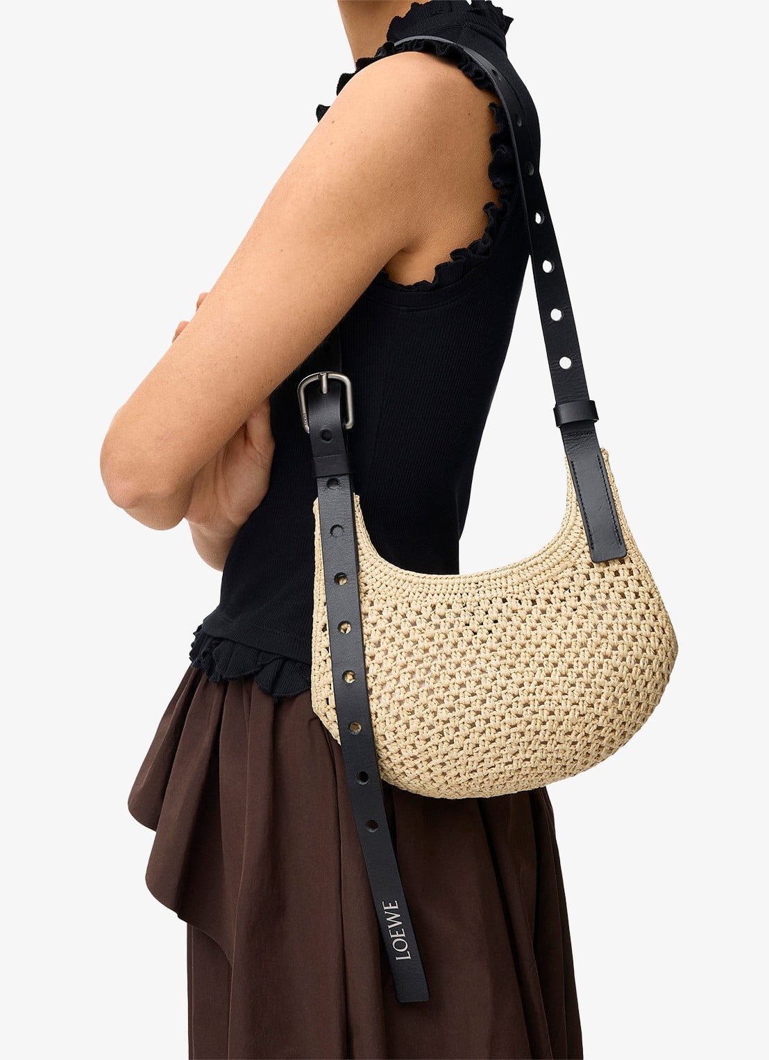 LOEWE Punch Hole Mini crossbodytas van raffia - detail 4 beige