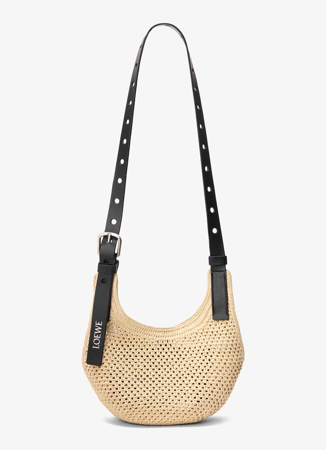 LOEWE Punch Hole Mini crossbodytas van raffia - voorkant 5 beige