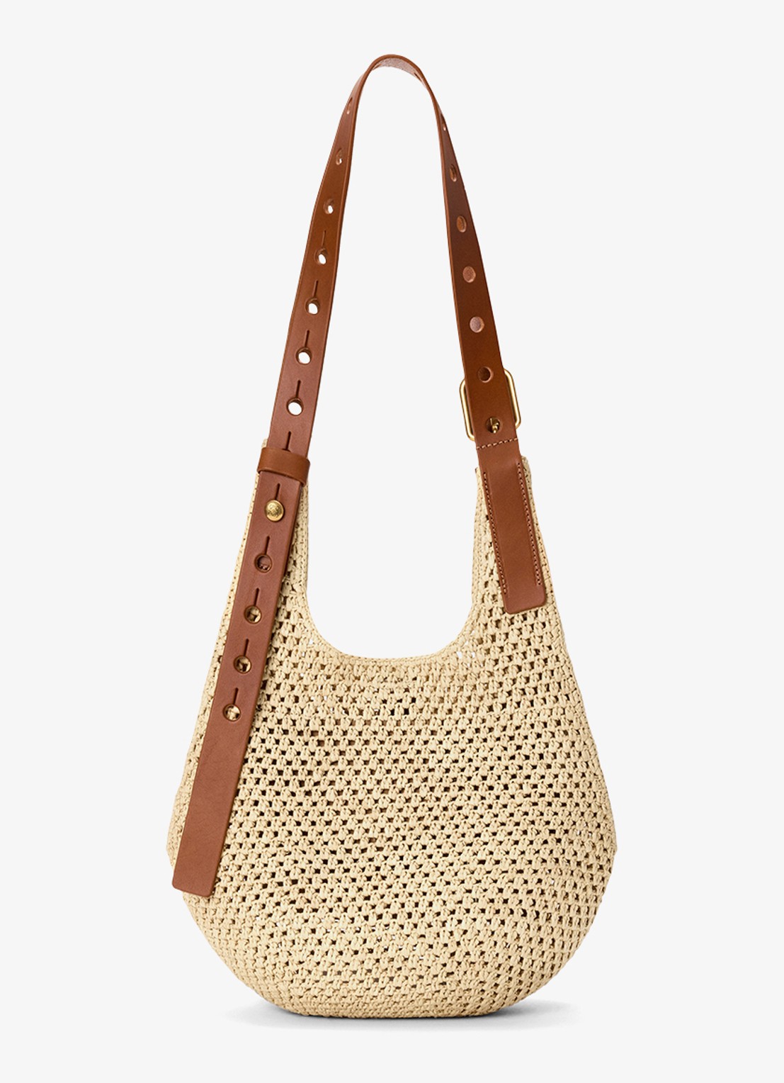 LOEWE Punch Hole Small schoudertas van raffia - achterkant beige