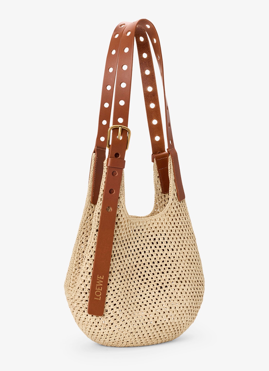 LOEWE Punch Hole Small schoudertas van raffia - voorkant 6 beige