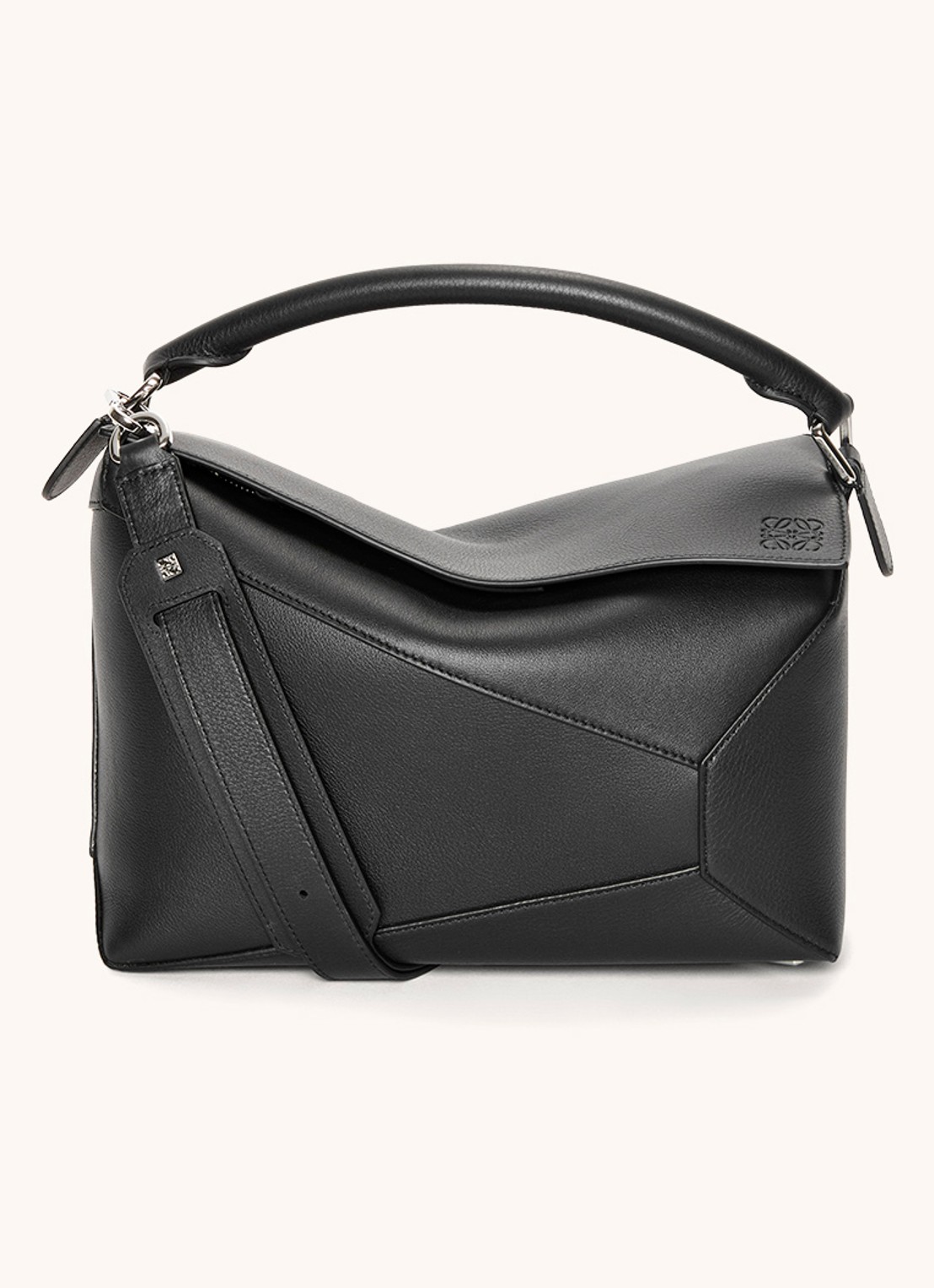LOEWE Puzzle Edge handtas van kalfsleer - voorkant 6 zwart