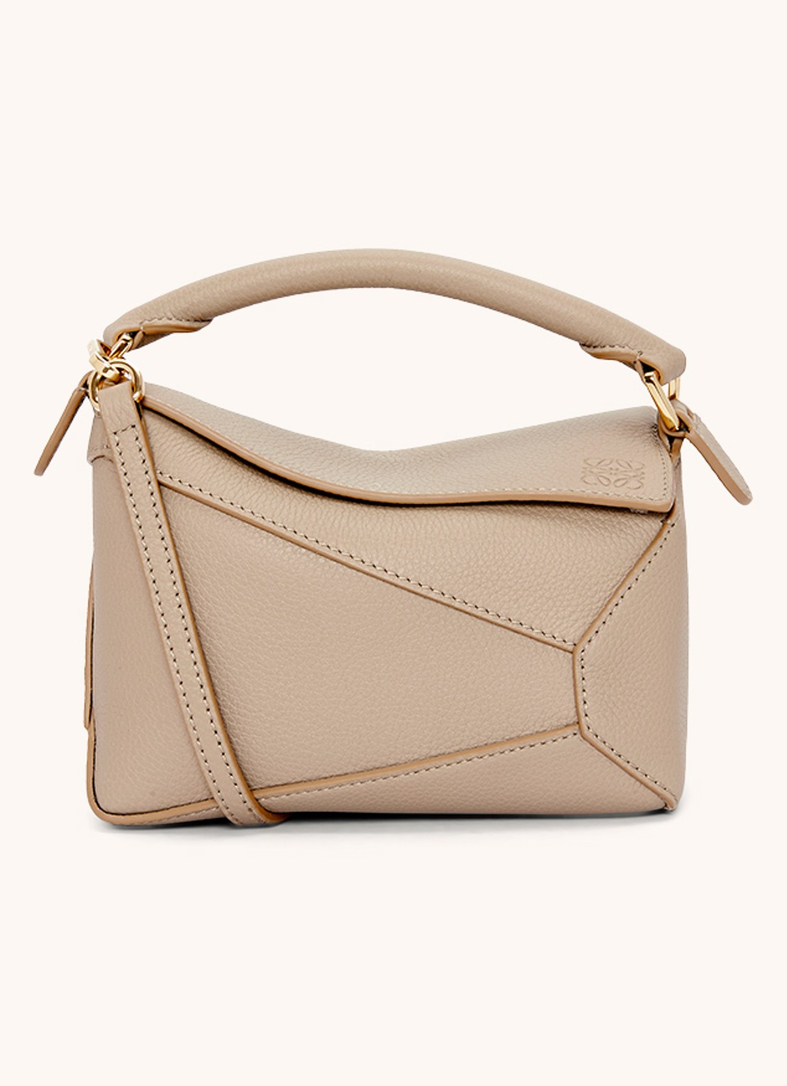 LOEWE Puzzle Edge Mini handtas van kalfsleer - voorkant 7 zand