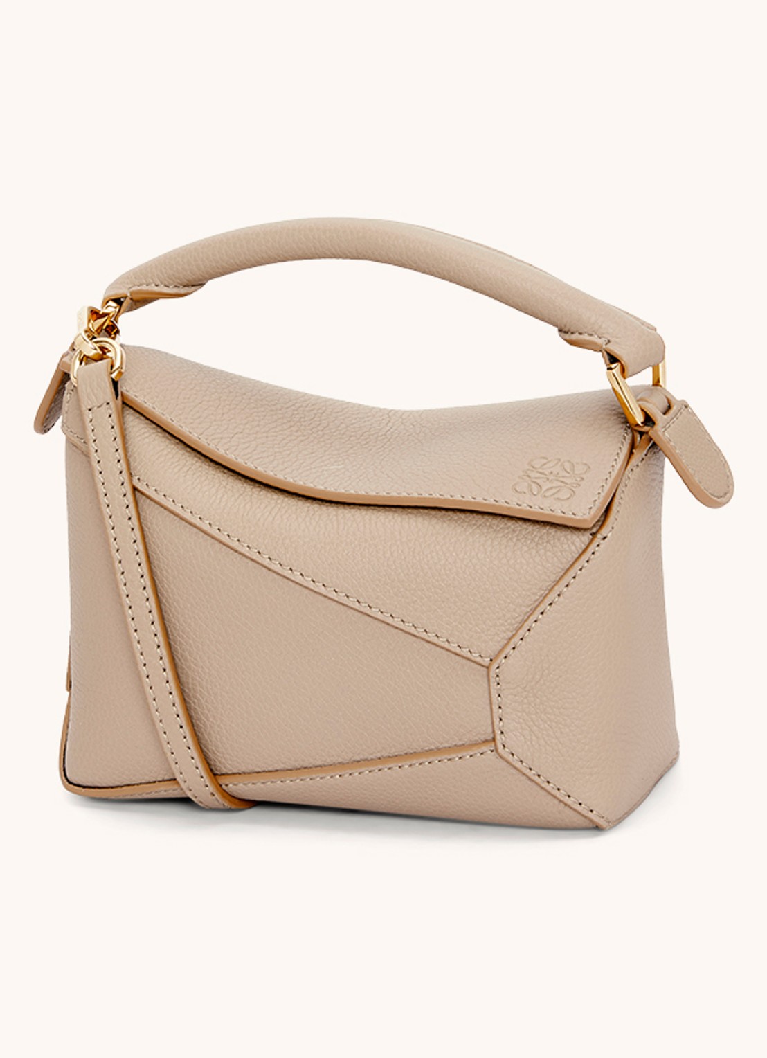 LOEWE Puzzle Edge Mini handtas van kalfsleer - voorkant 8 zand
