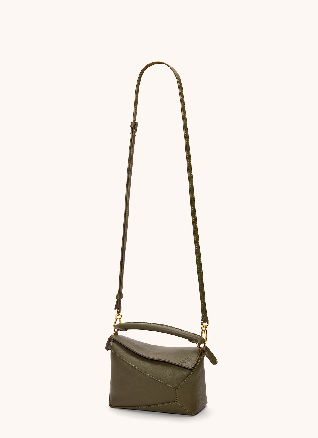 LOEWE Puzzle Edge Mini handtas van kalfsleer - detail 5 bronsgroen