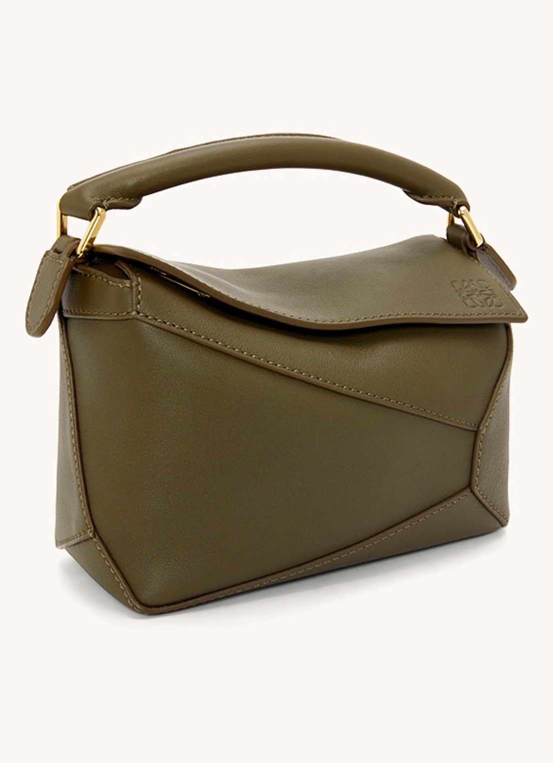 LOEWE Puzzle Edge Mini handtas van kalfsleer - voorkant 2 bronsgroen