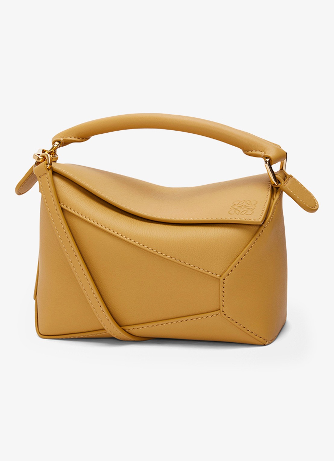 LOEWE Puzzle Edge Mini handtas van kalfsleer - voorkant 7 okergeel