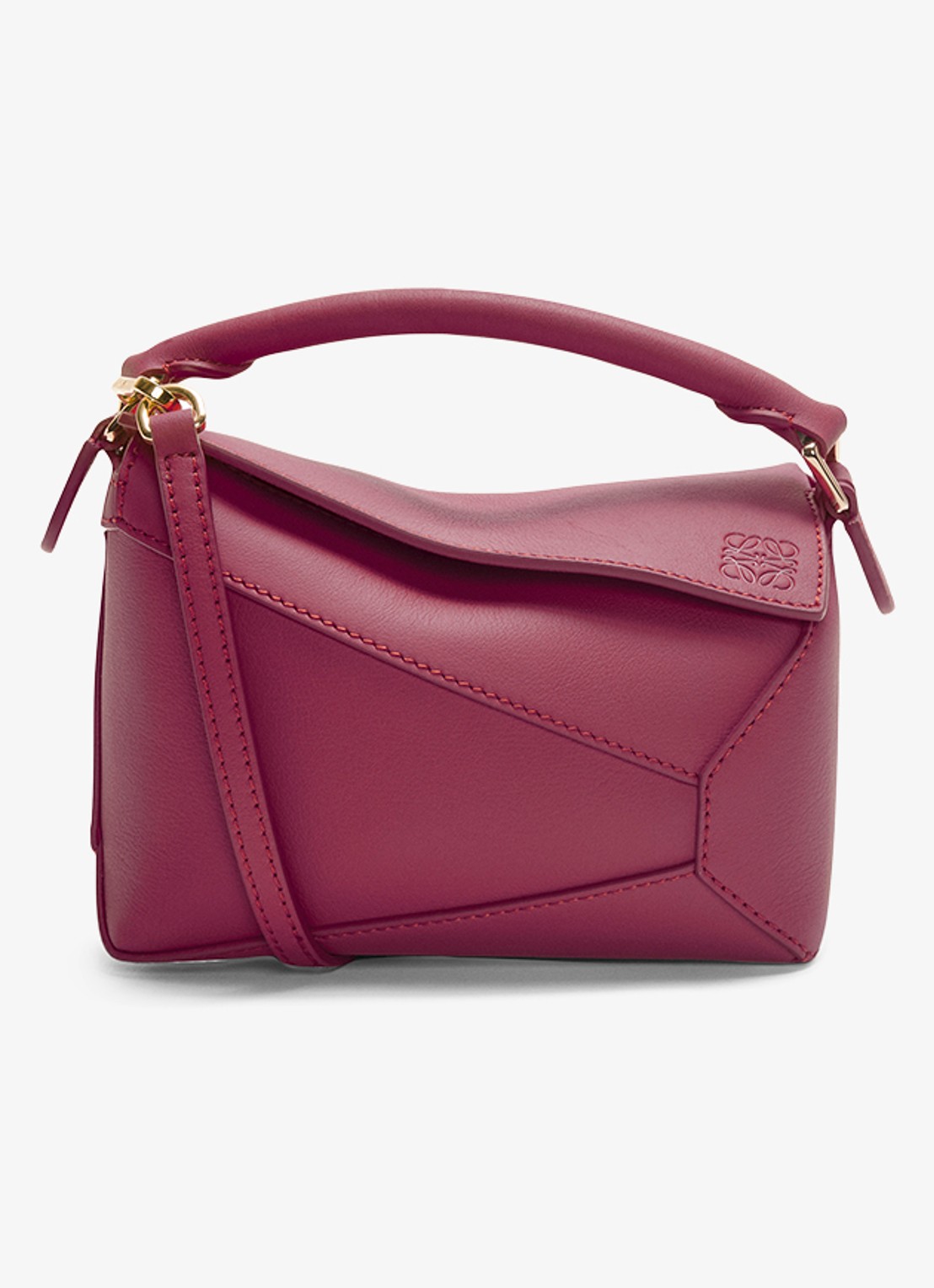 LOEWE Puzzle Edge Mini handtas van kalfsleer - voorkant 7 aubergine