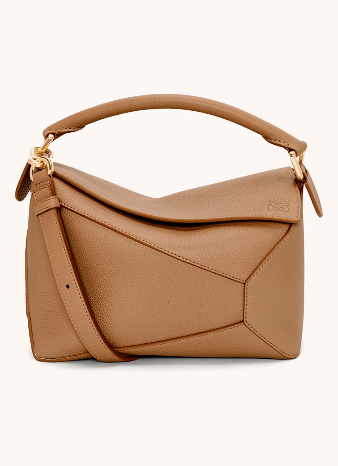 LOEWE Puzzle Edge Small handtas van kalfsleer - voorkant 6 lichtbruin
