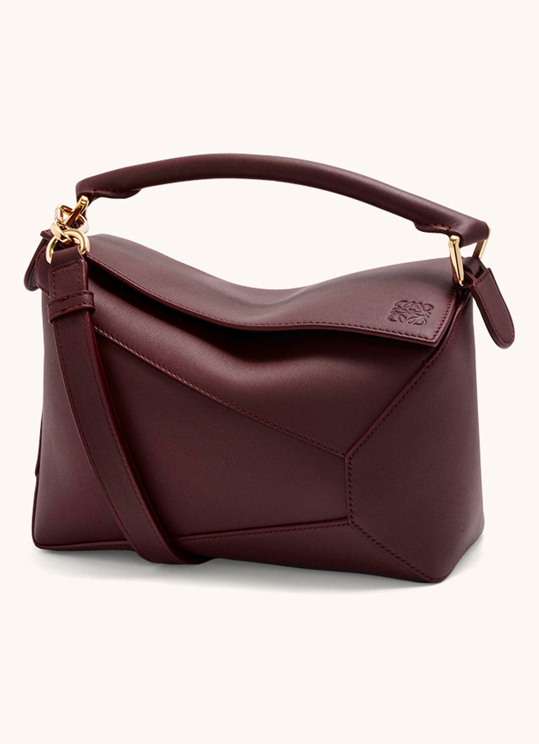 LOEWE Puzzle Edge Small handtas van kalfsleer - voorkant 7 bordeauxrood