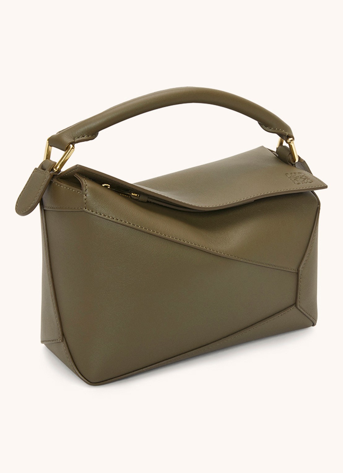 LOEWE Puzzle Edge Small handtas van kalfsleer - detail 2 bronsgroen