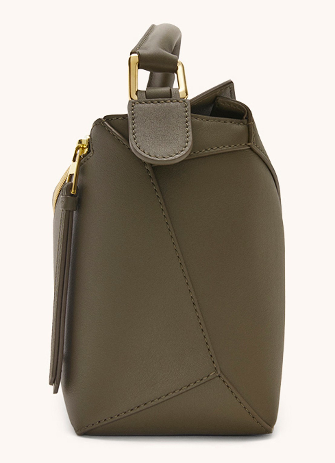LOEWE Puzzle Edge Small handtas van kalfsleer - detail 3 bronsgroen