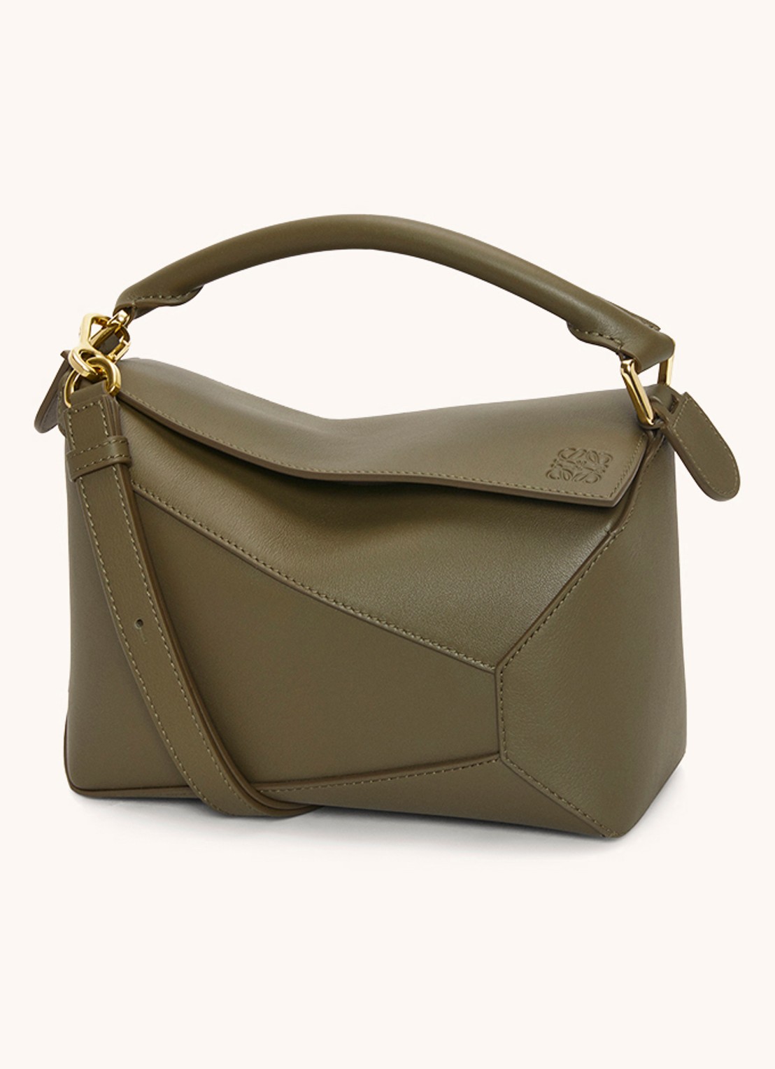 LOEWE Puzzle Edge Small handtas van kalfsleer - voorkant 7 bronsgroen