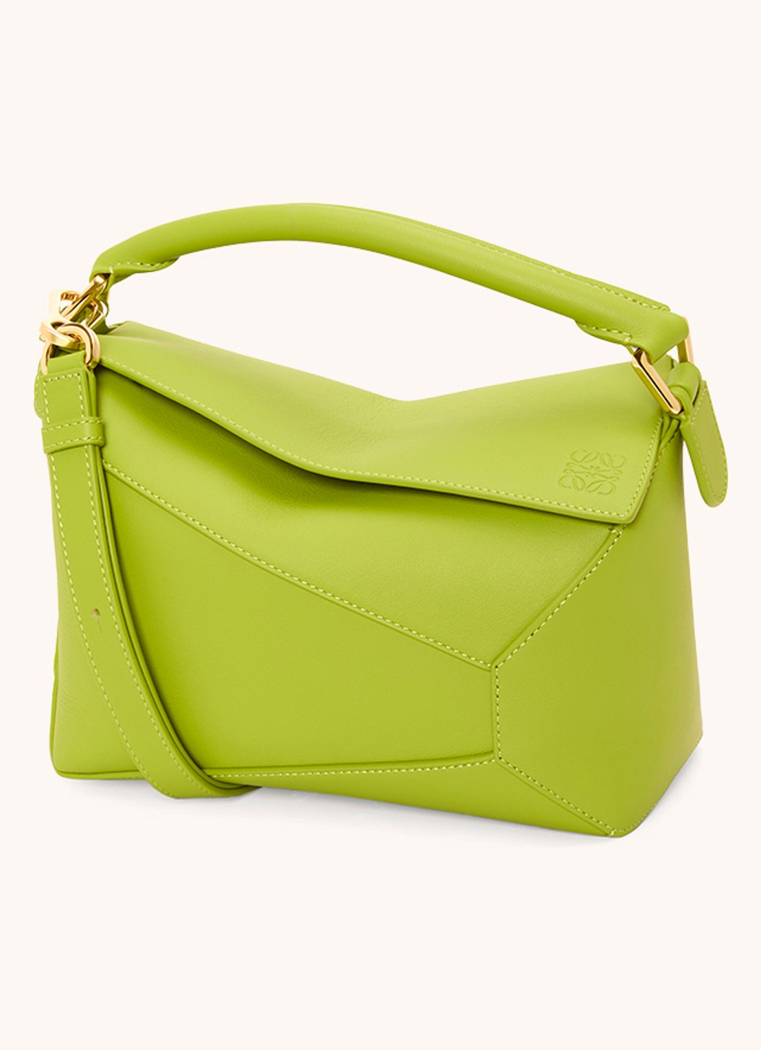 LOEWE Puzzle Edge Small handtas van kalfsleer - voorkant 7 lime