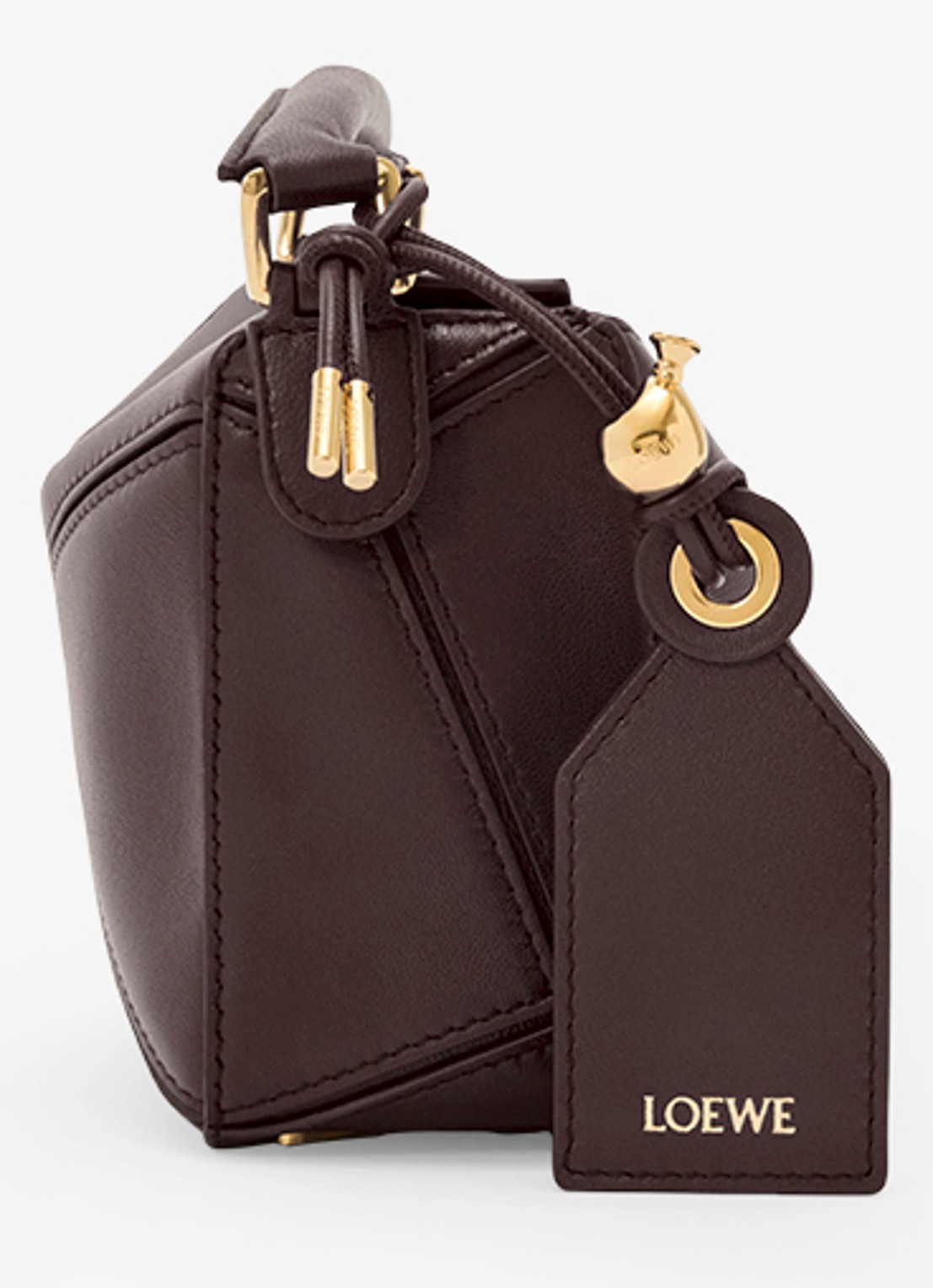 LOEWE Puzzle Featherlight Mini handtas van kalfsleer - detail donkerbruin