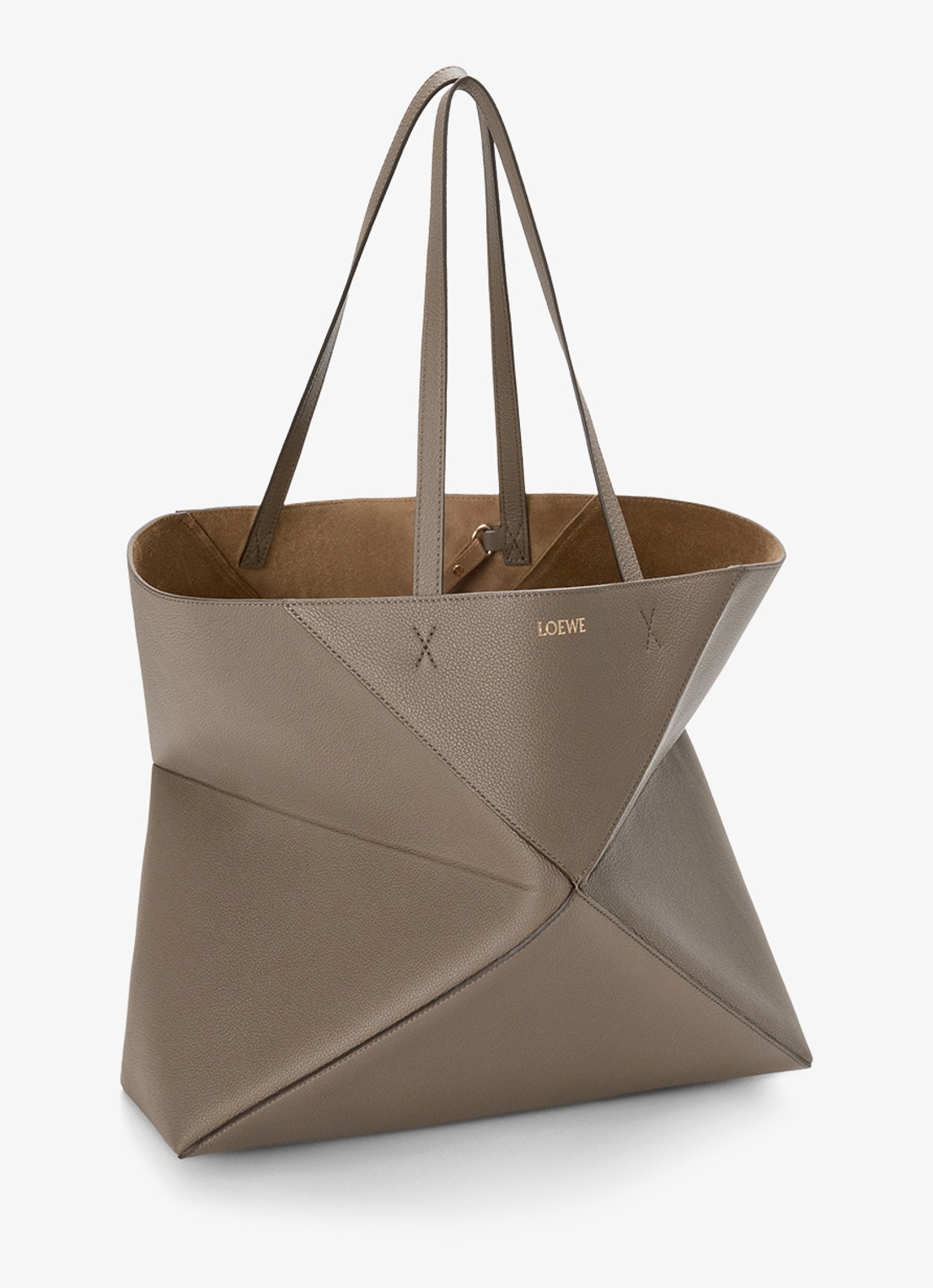 LOEWE Puzzle Fold Horizontal Large shopper van kalfsleer - voorkant 2 taupe