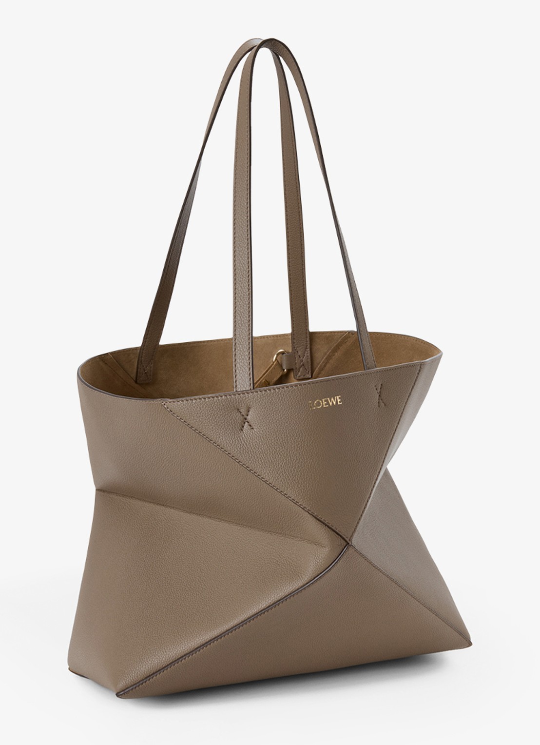 LOEWE Puzzle Fold Horizontal Medium shopper van kalfsleer - voorkant 2 taupe