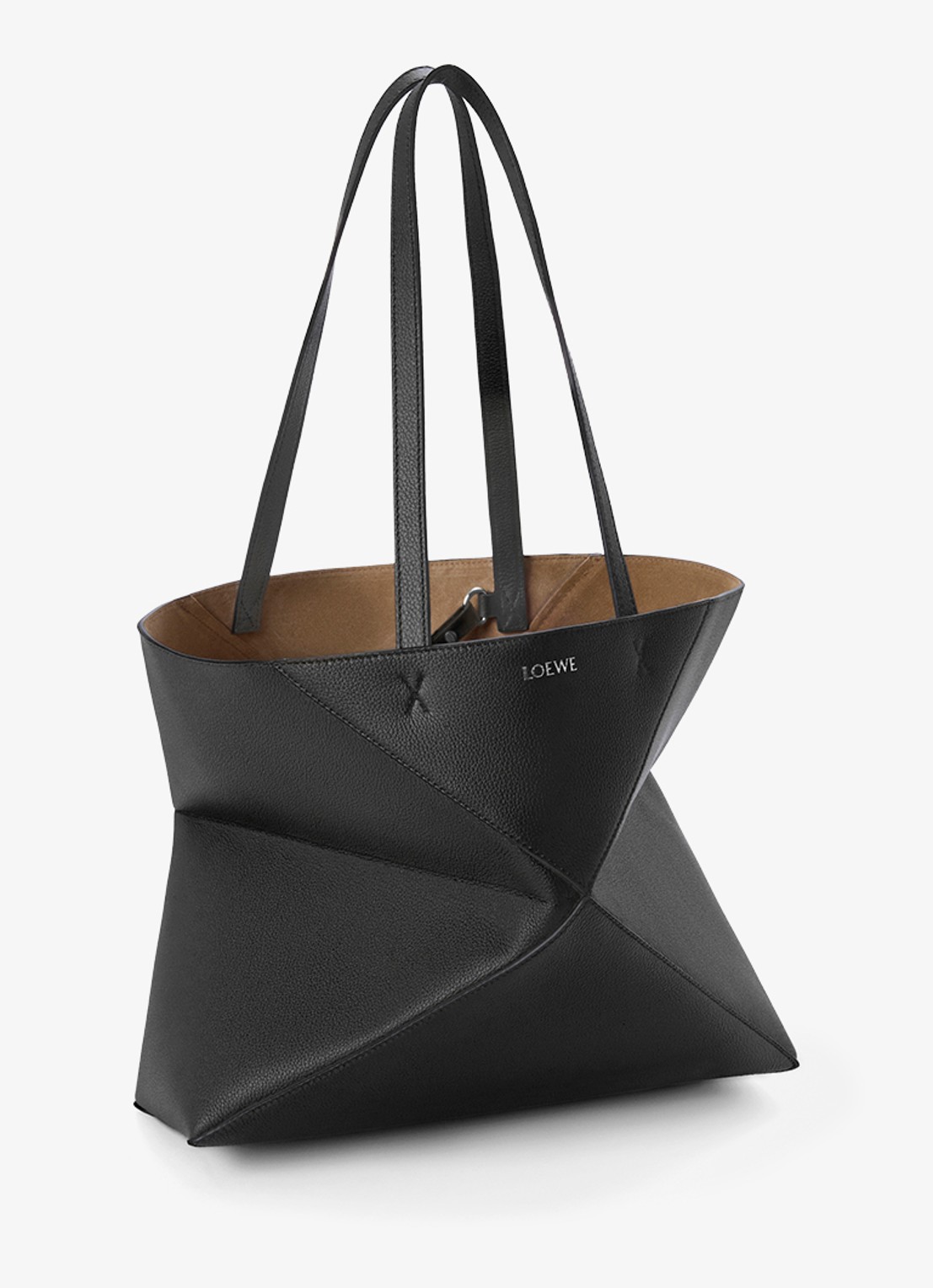 LOEWE Puzzle Fold Horizontal Medium shopper van kalfsleer - voorkant 2 zwart