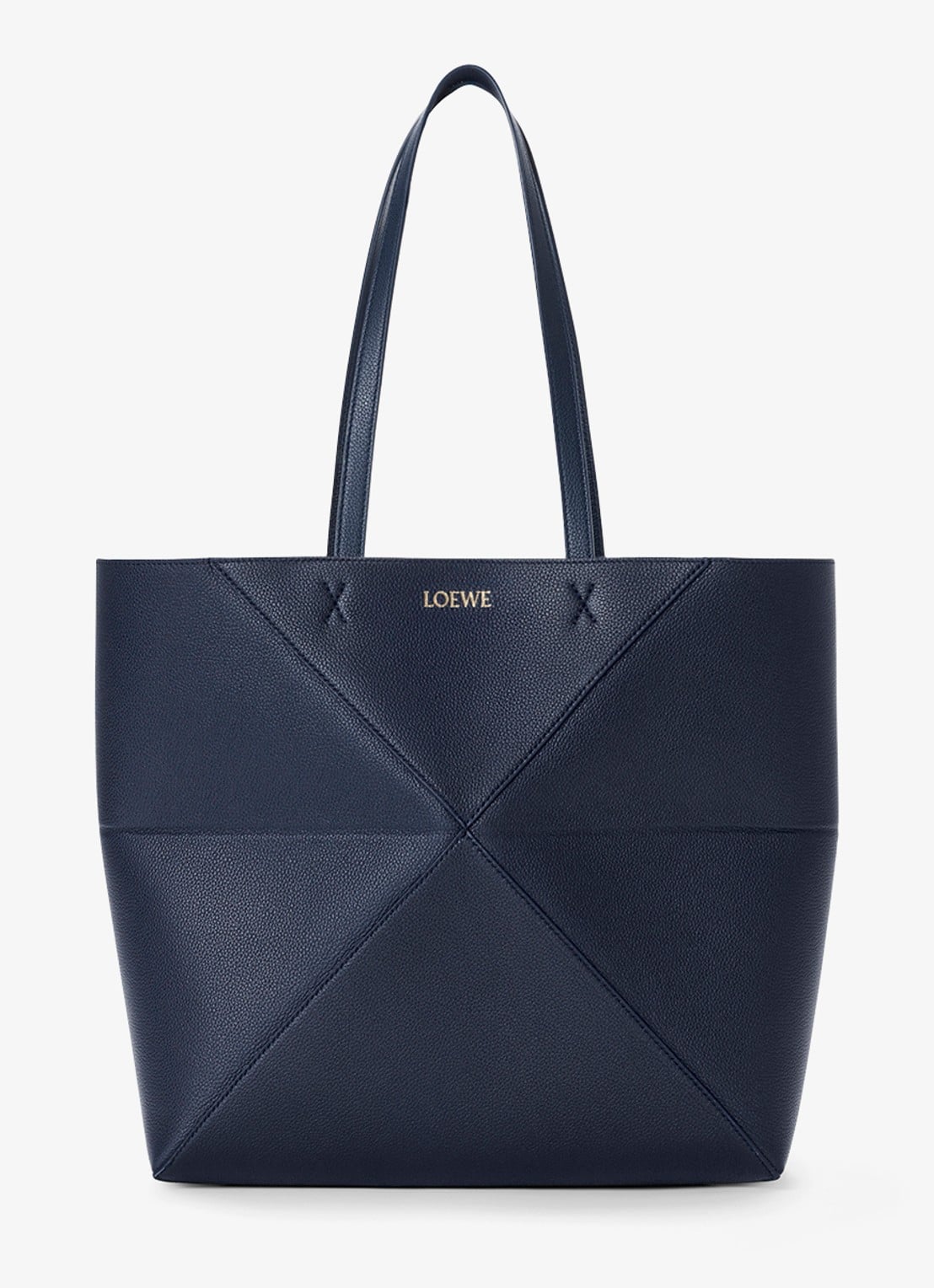 LOEWE Puzzle Fold Horizontal Medium shopper van kalfsleer - voorkant donkerblauw