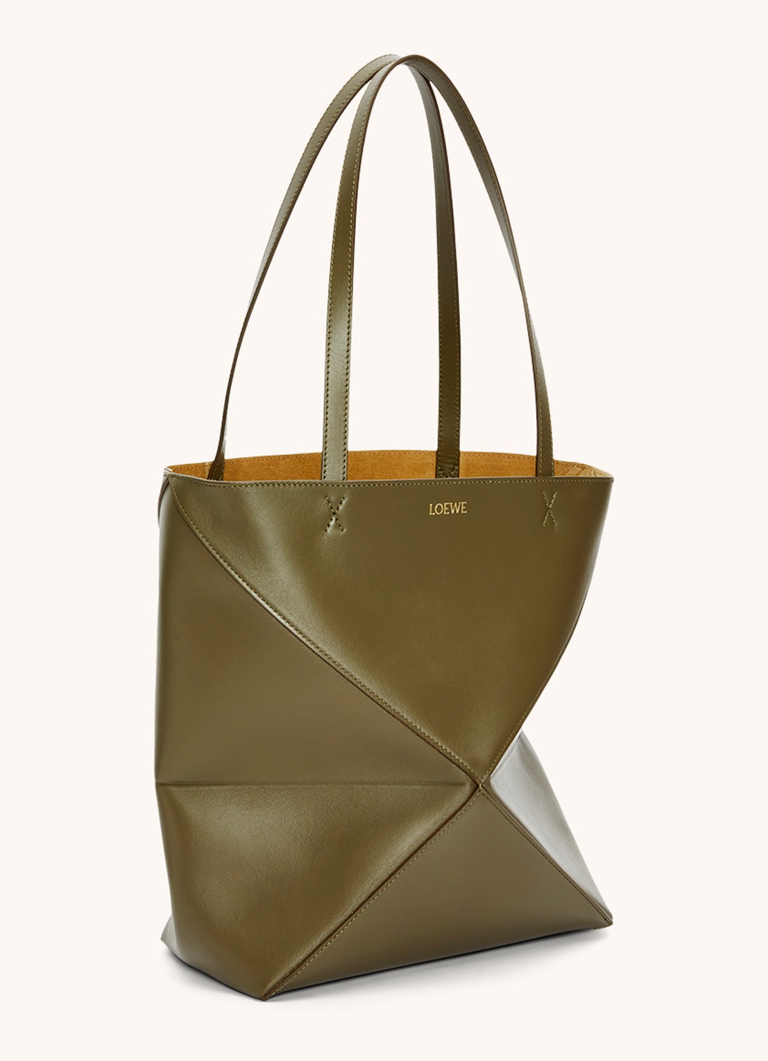 LOEWE Puzzle Fold Medium shopper van kalfsleer - achterkant 6 bronsgroen