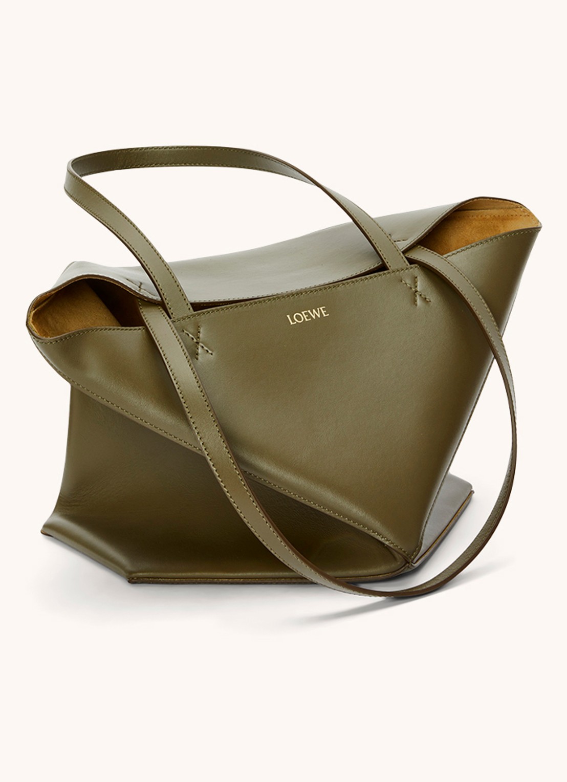 LOEWE Puzzle Fold Medium shopper van kalfsleer - detail 3 bronsgroen