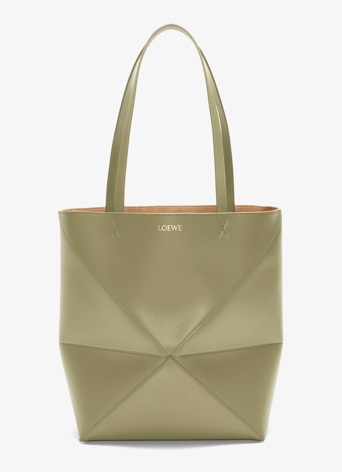LOEWE Puzzle Fold Medium shopper van kalfsleer - voorkant olijfgroen