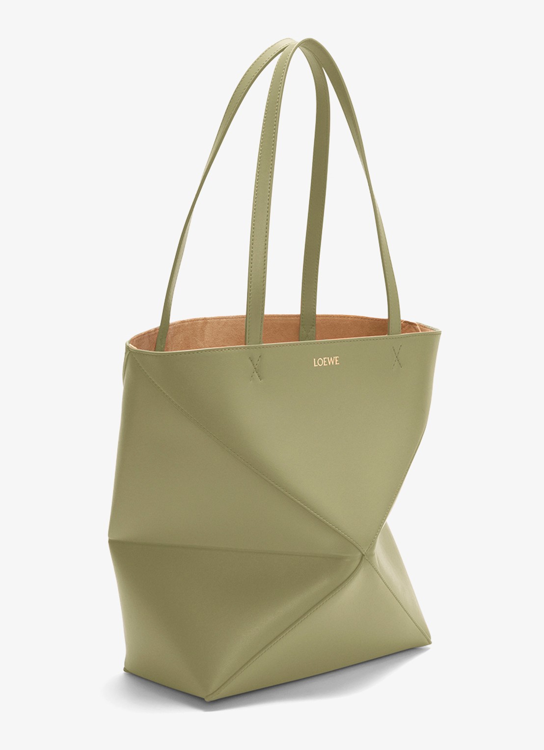 LOEWE Puzzle Fold Medium shopper van kalfsleer - voorkant 2 olijfgroen