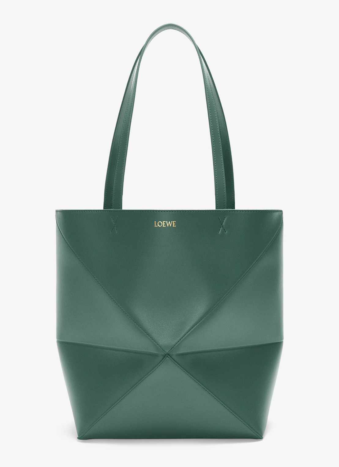 LOEWE Puzzle Fold Medium shopper van kalfsleer - voorkant 7 donkergroen