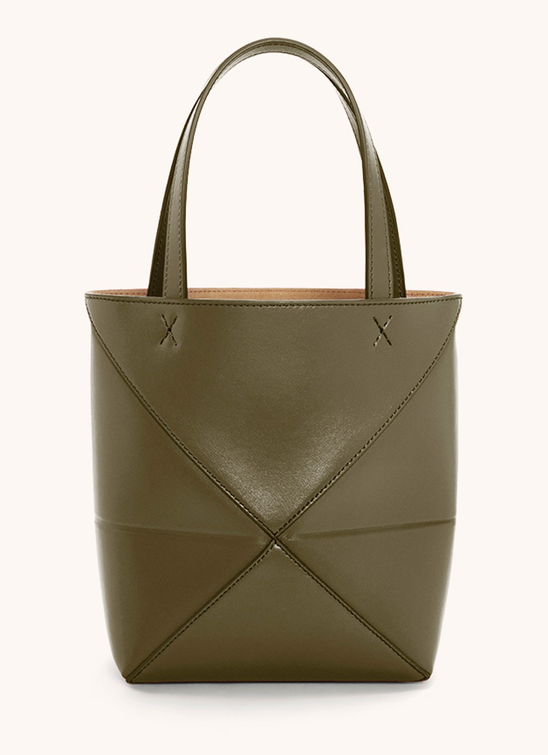 LOEWE Puzzle Fold Mini shopper van kalfsleer - achterkant 6 bronsgroen