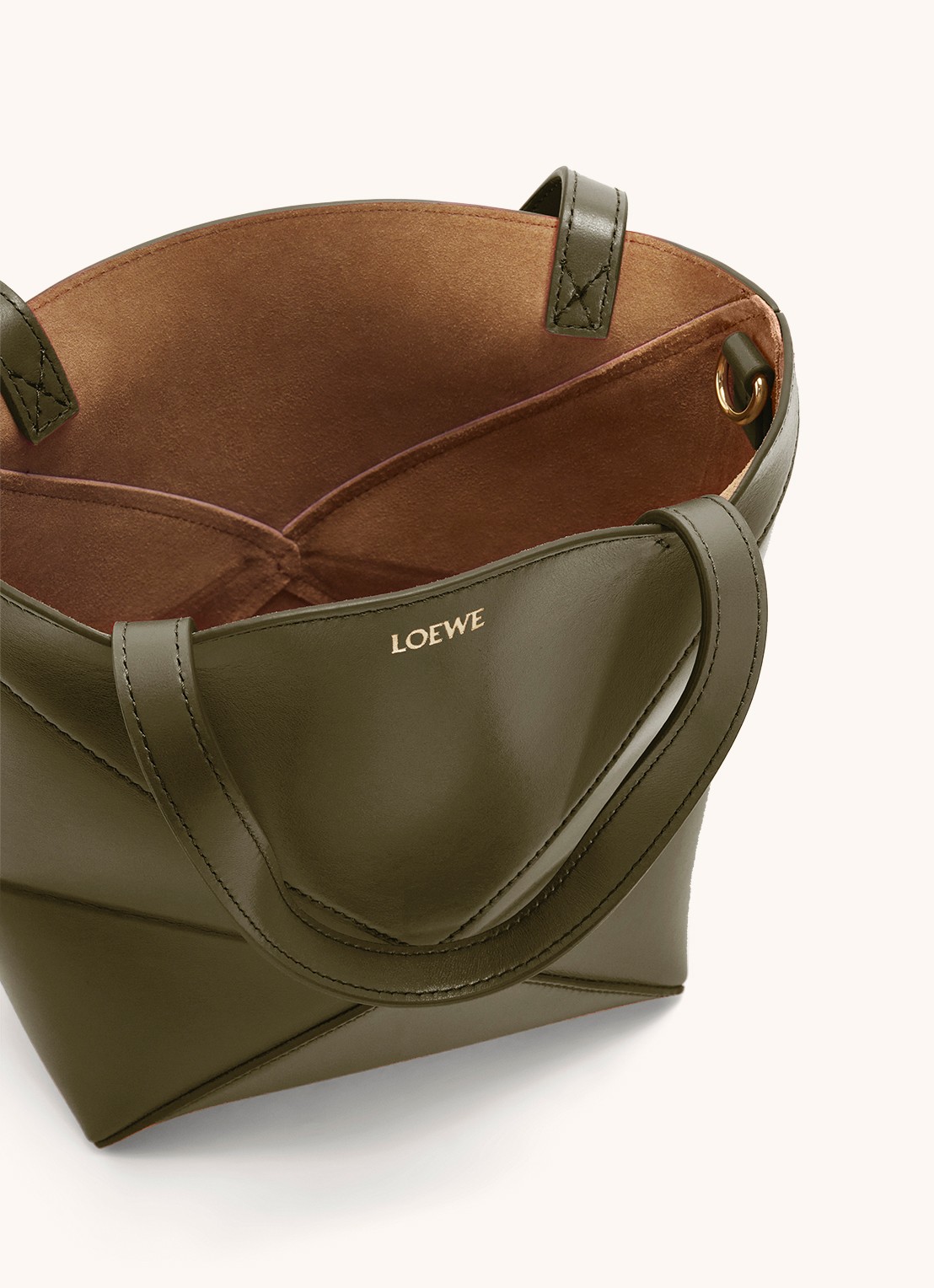 LOEWE Puzzle Fold Mini shopper van kalfsleer - detail 4 bronsgroen
