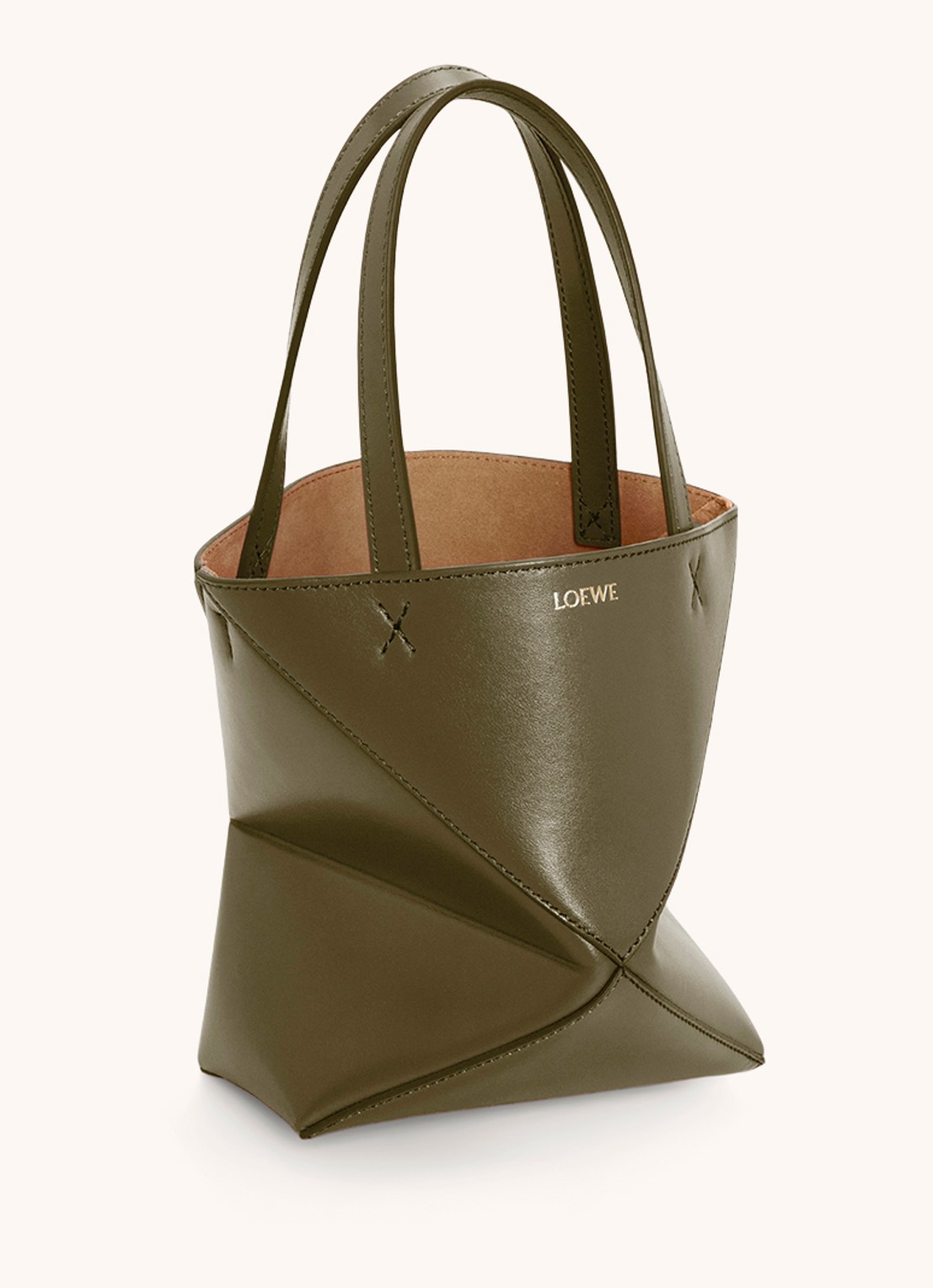 LOEWE Puzzle Fold Mini shopper van kalfsleer - voorkant 8 bronsgroen
