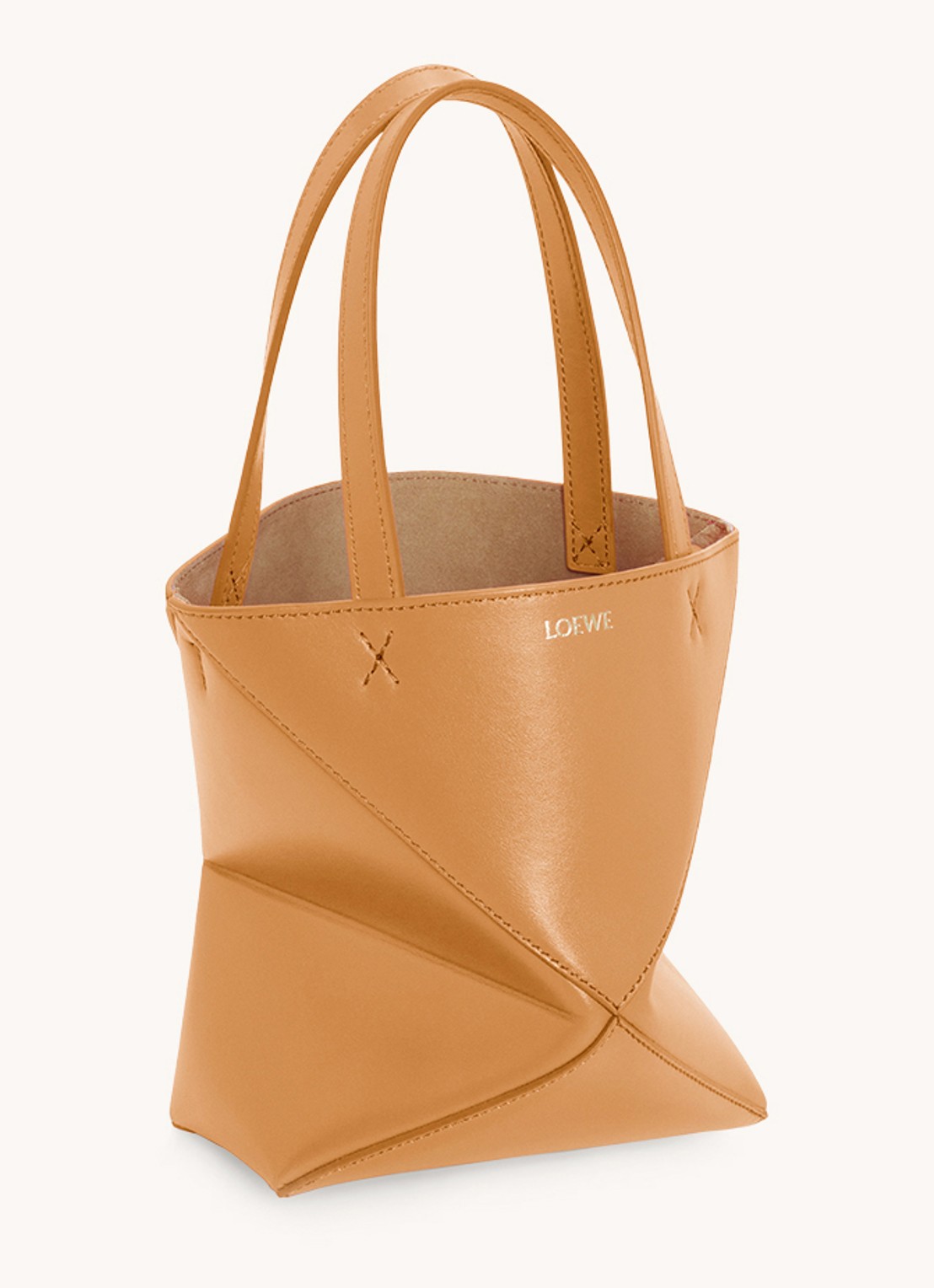LOEWE Puzzle Fold Mini shopper van kalfsleer - achterkant camel