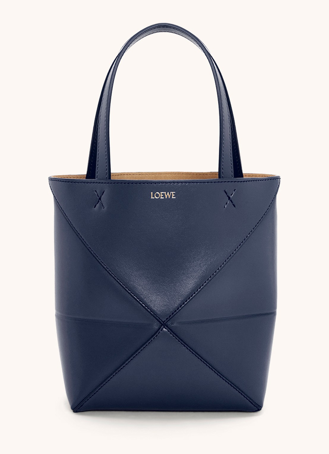 LOEWE Puzzle Fold Mini shopper van kalfsleer - voorkant donkerblauw