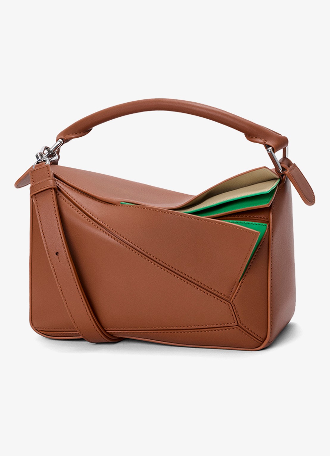 LOEWE Puzzle Layers Small handtas van kalfsleer - voorkant bruin