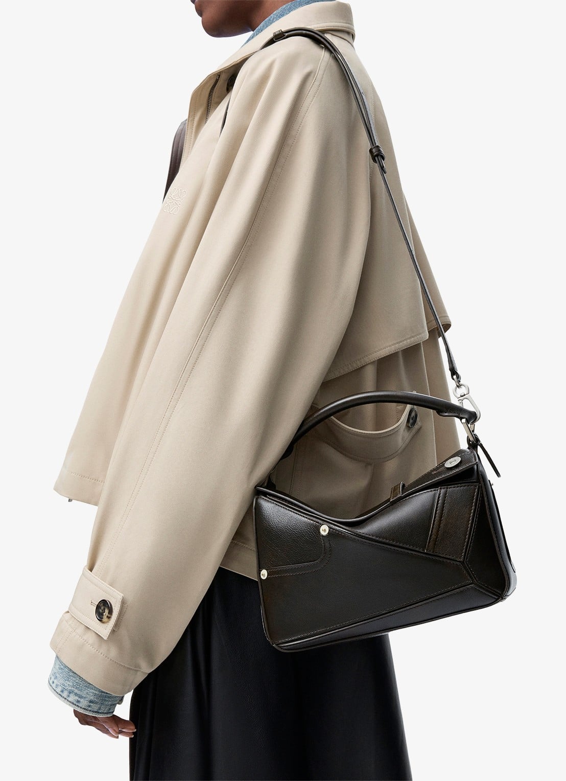 LOEWE Puzzle Panta S handtas van kalfsleer - detail 6 donkerbruin