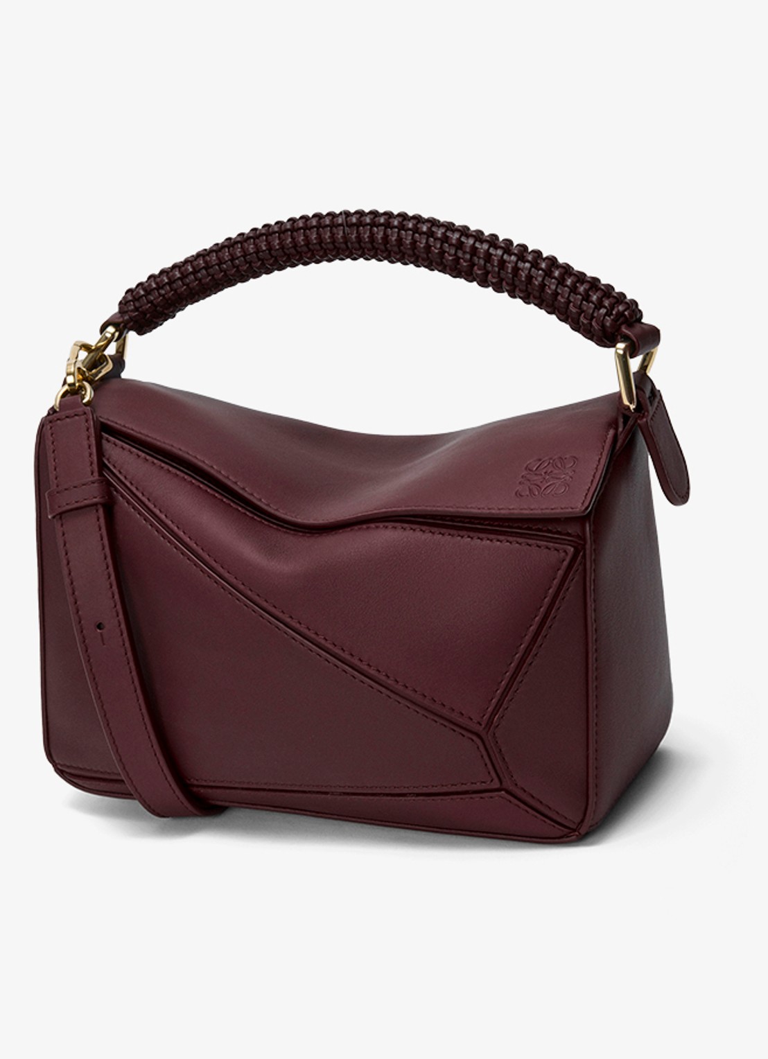 LOEWE Puzzle Small handtas van kalfsleer - voorkant 2 bordeauxrood