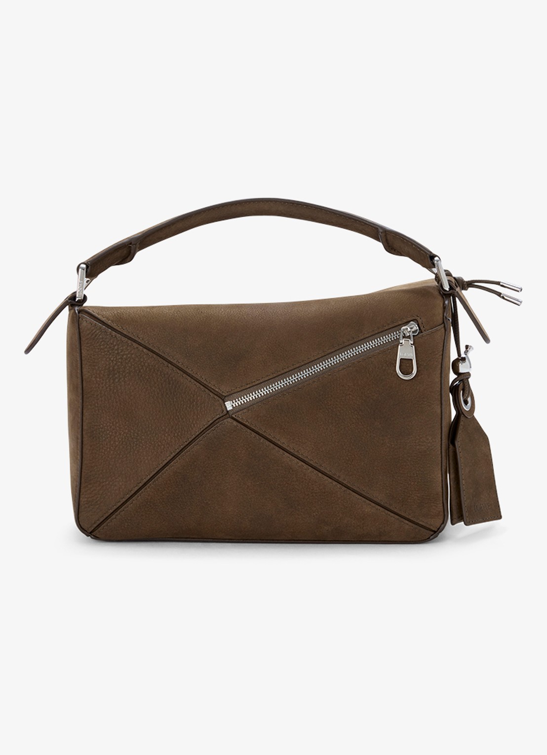 LOEWE Puzzle Small handtas van nubuck - achterkant 8 bruin
