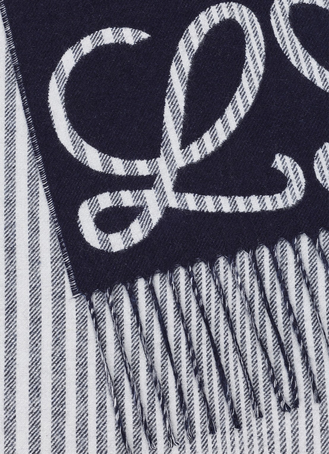LOEWE Reversible fijngebreide sjaal in kasjmierblend met logo 180 x 28 cm - detail 3 donkerblauw