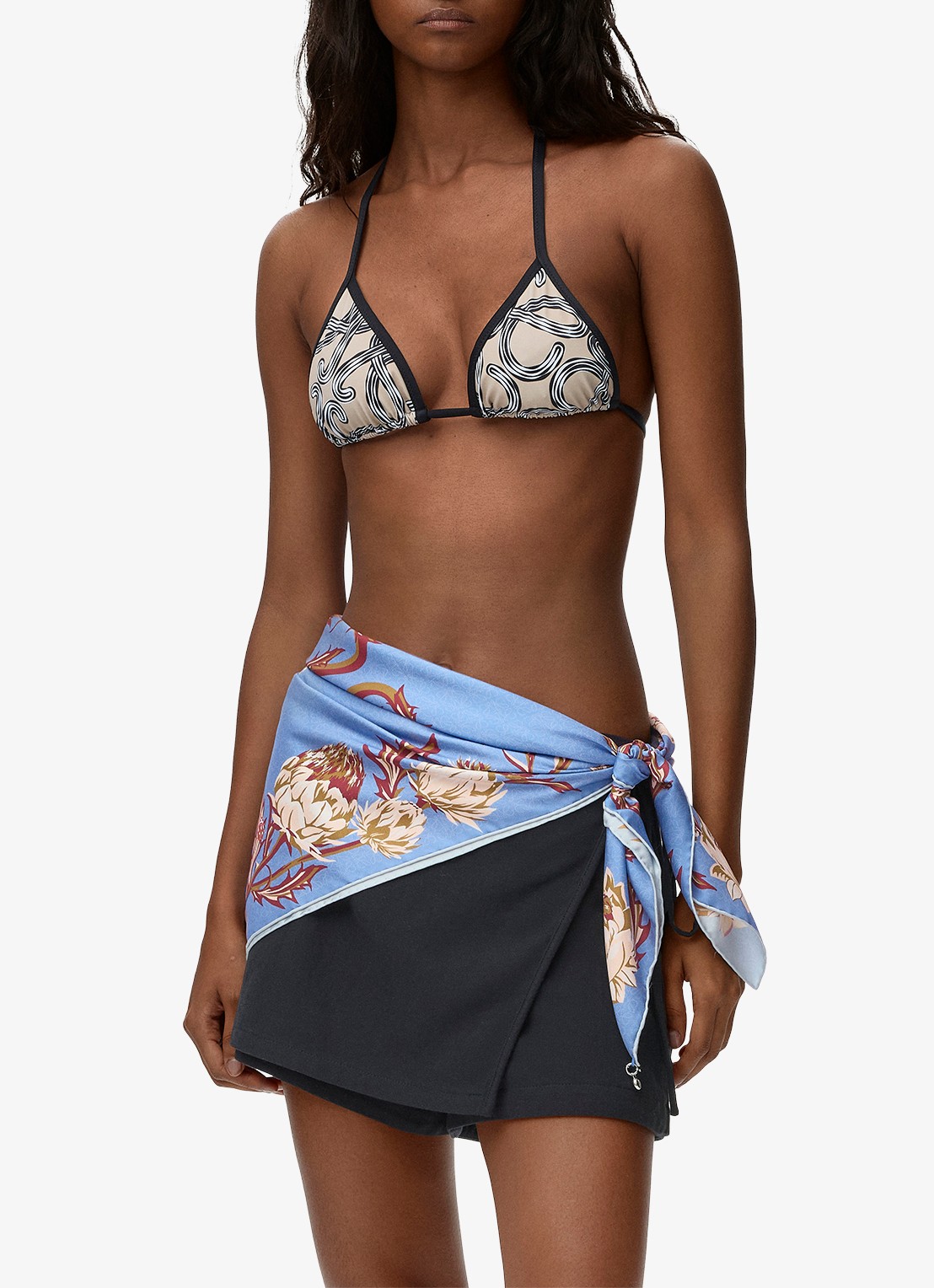 LOEWE Reversible sjaal van zijde met logoprint 90 x 90 cm - voorkant 4 blauw