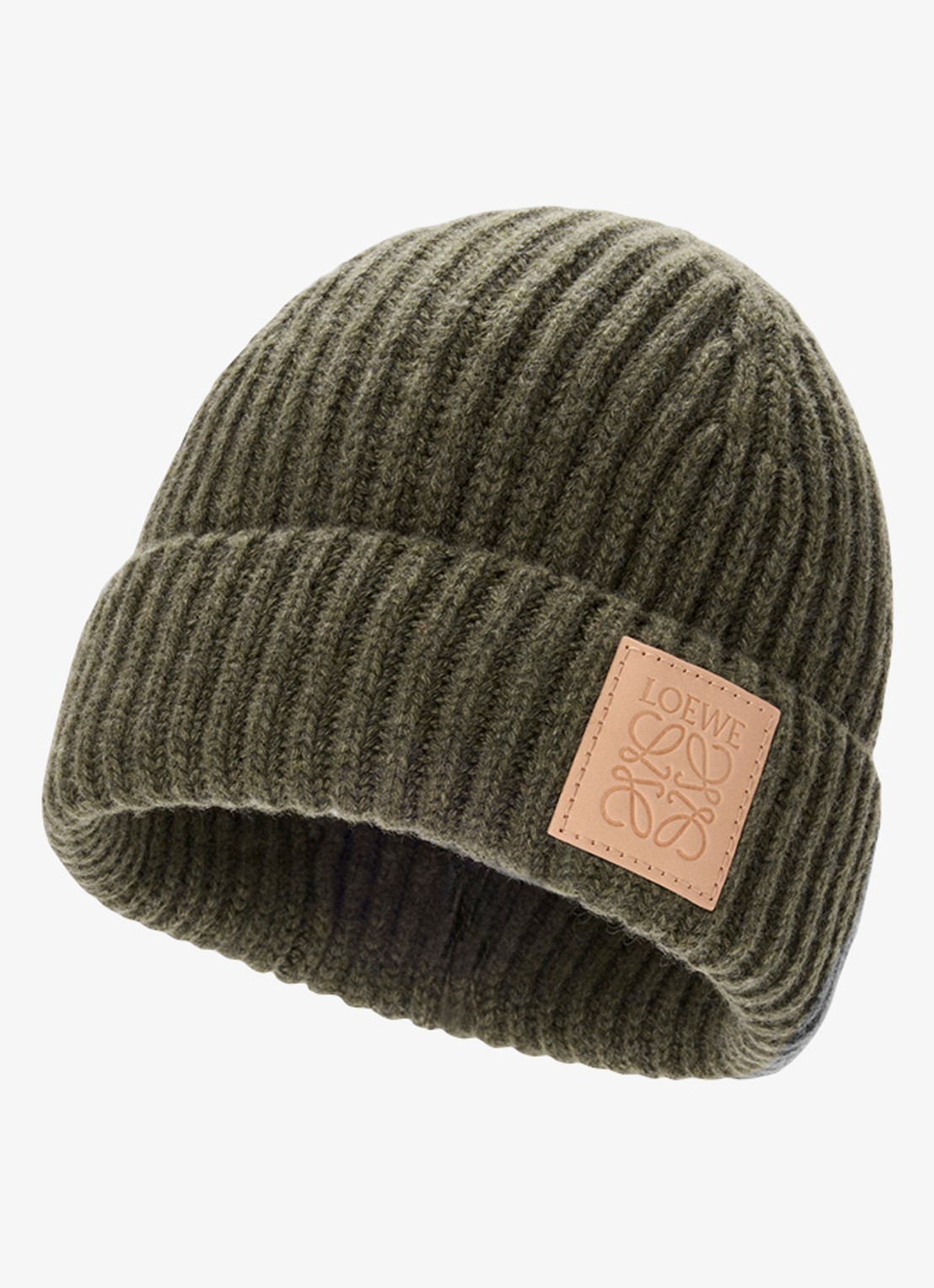LOEWE Ribgebreide muts van kasjmier met logo - voorkant 4 donkerkhaki