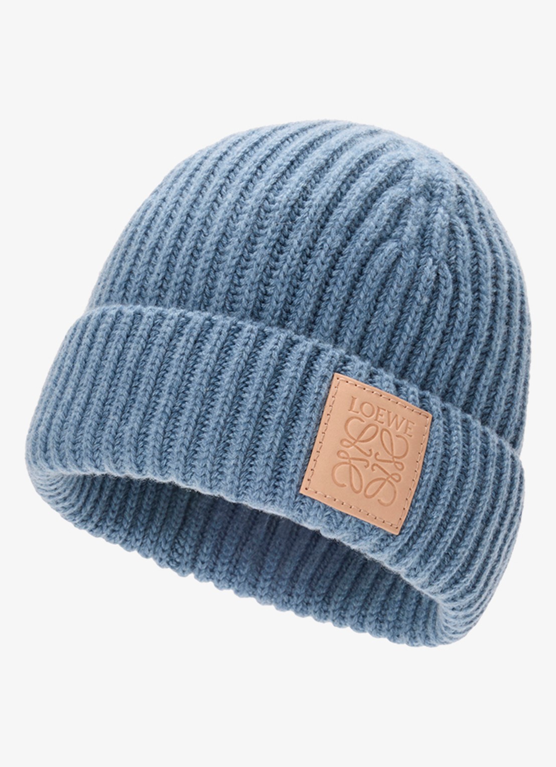 LOEWE Ribgebreide muts van kasjmier met logo - voorkant 2 blauw