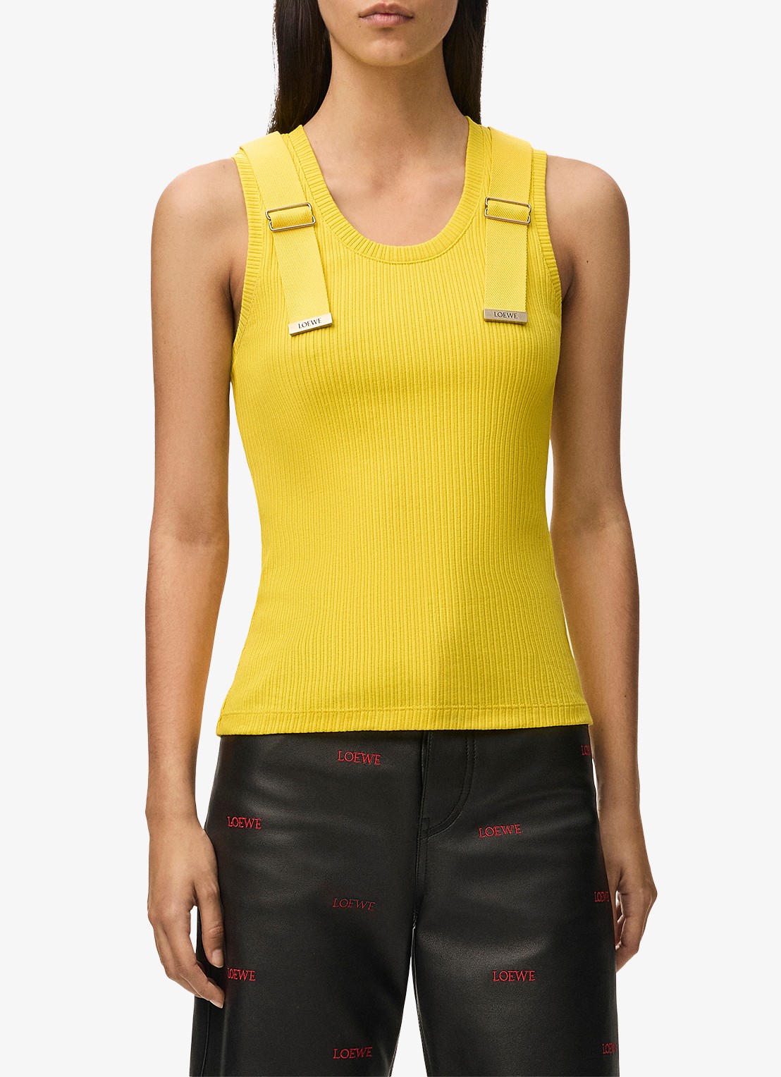 LOEWE Ribgebreide tanktop met logo - detail geel