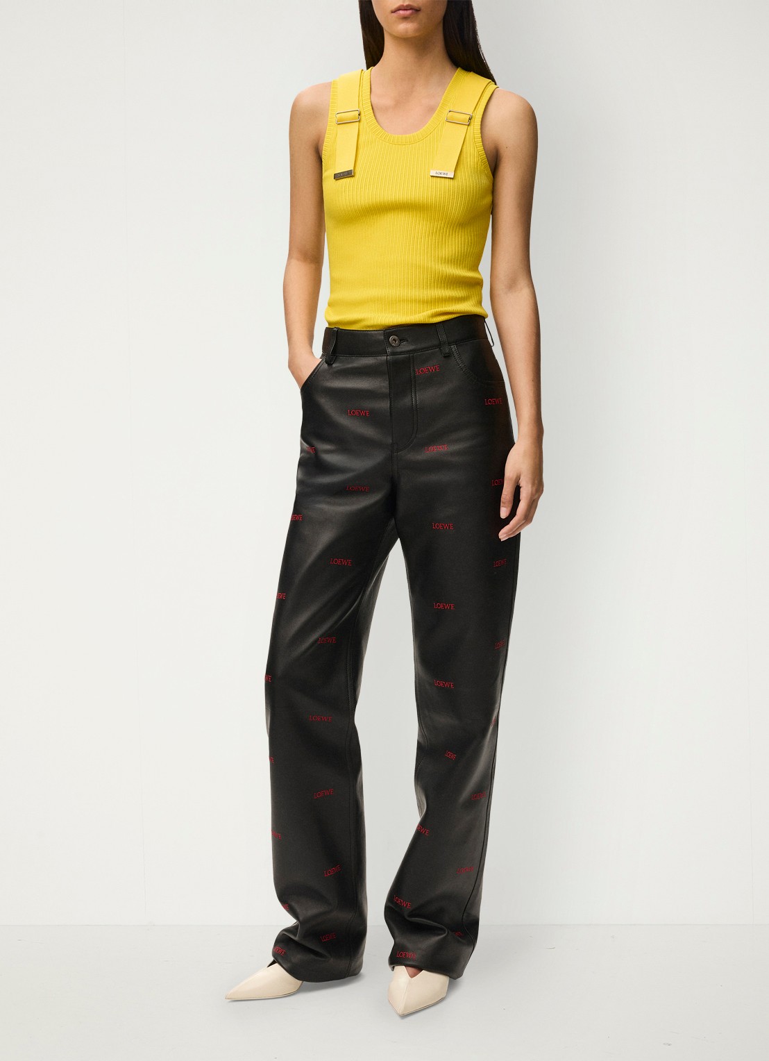 LOEWE Ribgebreide tanktop met logo - voorkant 6 geel