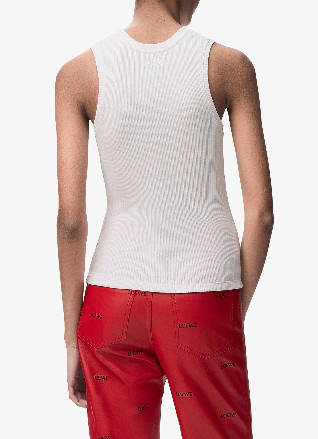 LOEWE Ribgebreide tanktop met logo - achterkant 3 wit