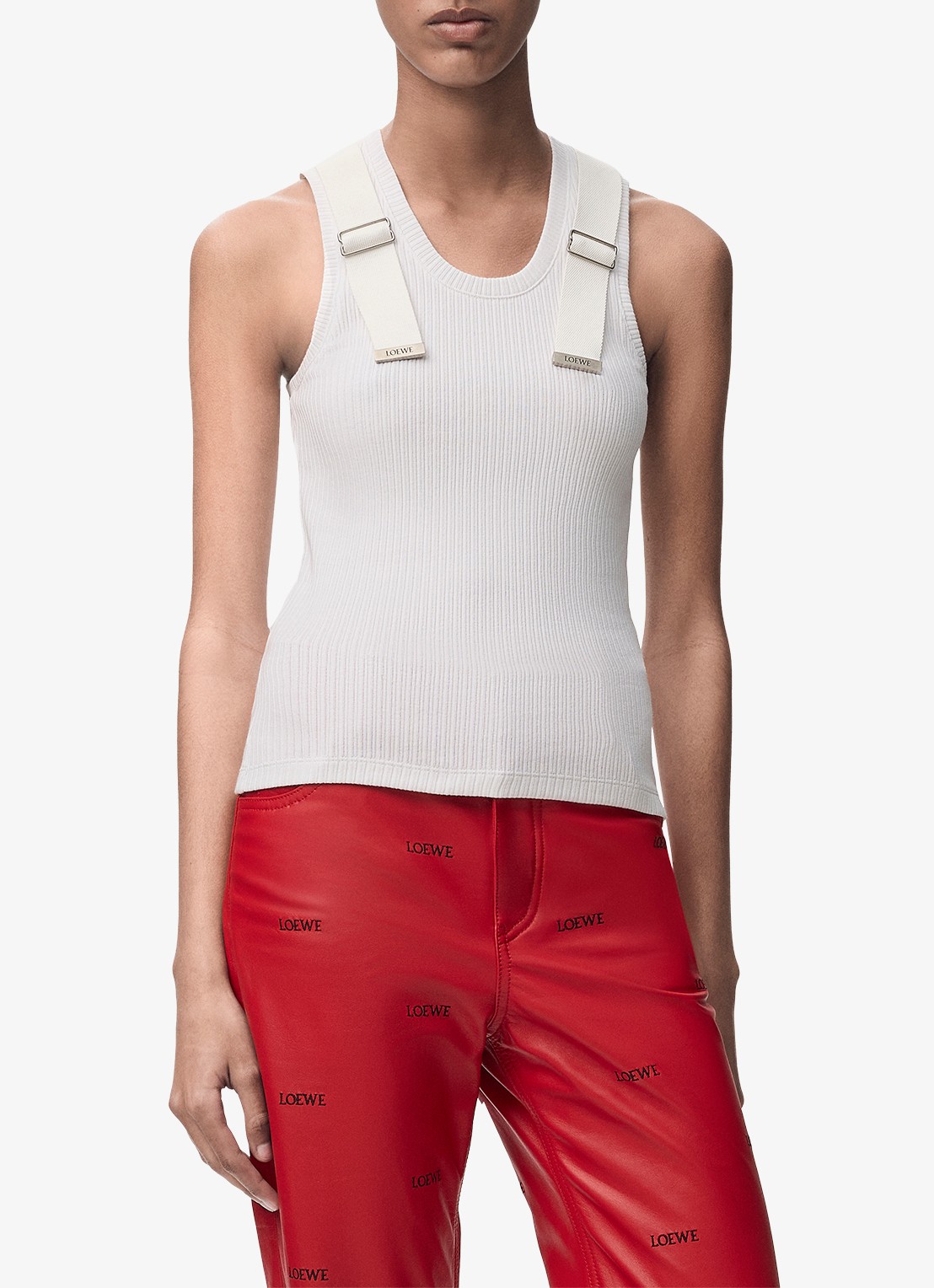 LOEWE Ribgebreide tanktop met logo - detail 4 wit
