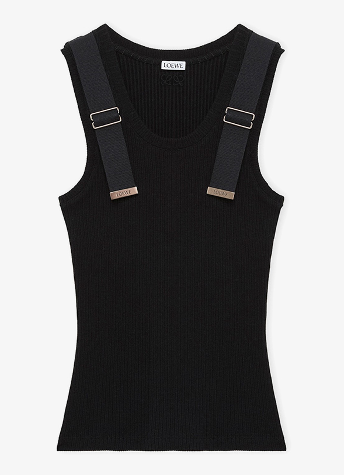 LOEWE Ribgebreide tanktop met logo - voorkant 3 zwart