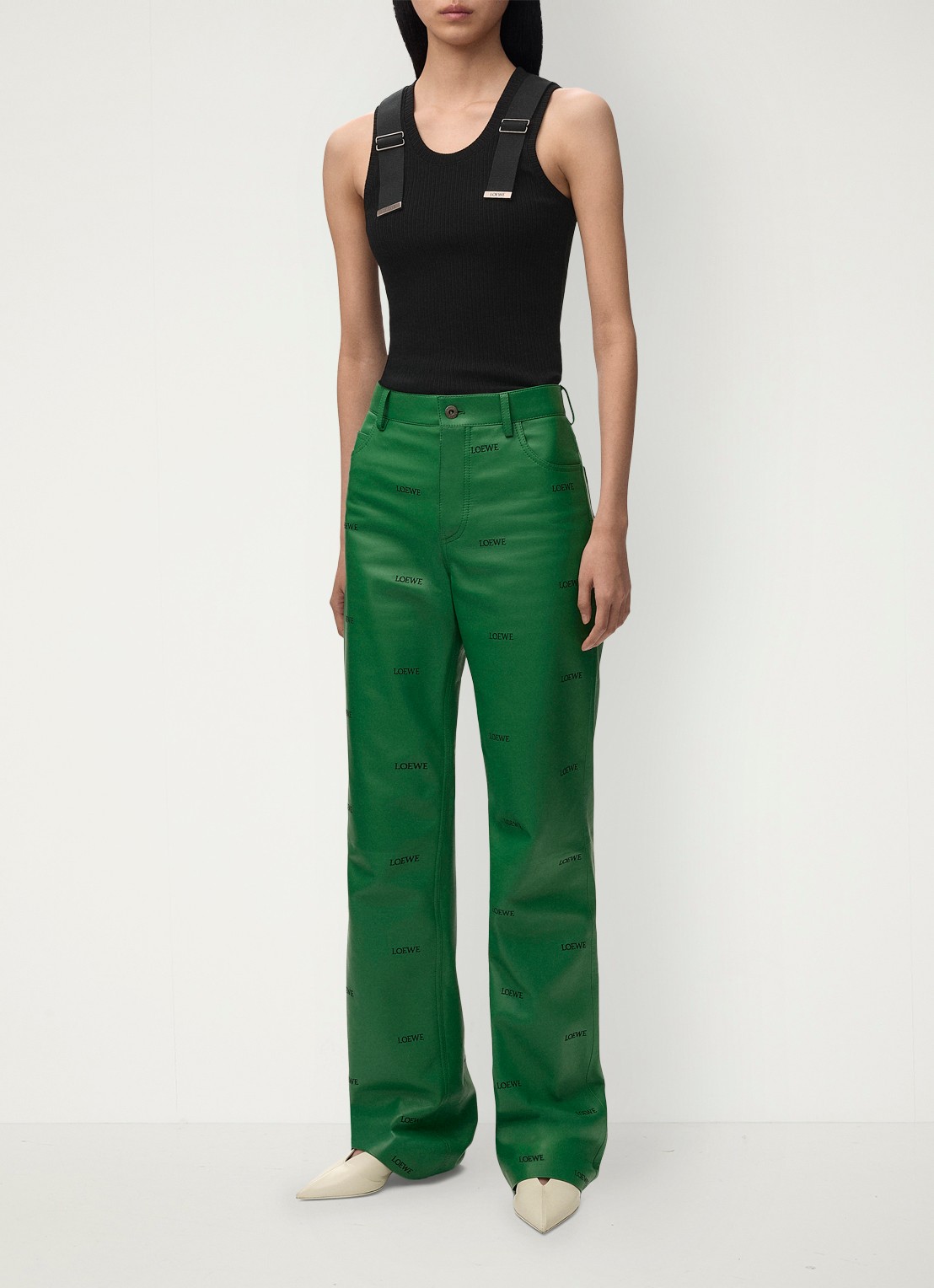 LOEWE Ribgebreide tanktop met logo - voorkant 4 zwart
