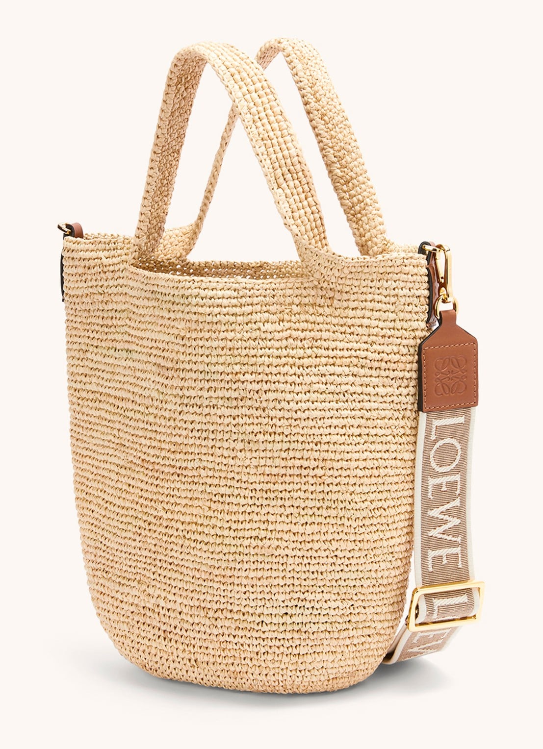LOEWE Slit schoudertas van raffia met kalfsleren details - achterkant 6 camel