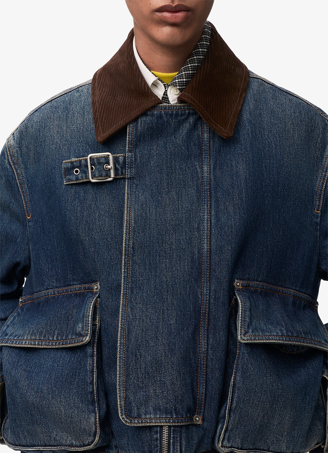 LOEWE Spijkerjas met details van corduroy en opgestikte zakken - detail 2 donkerblauw